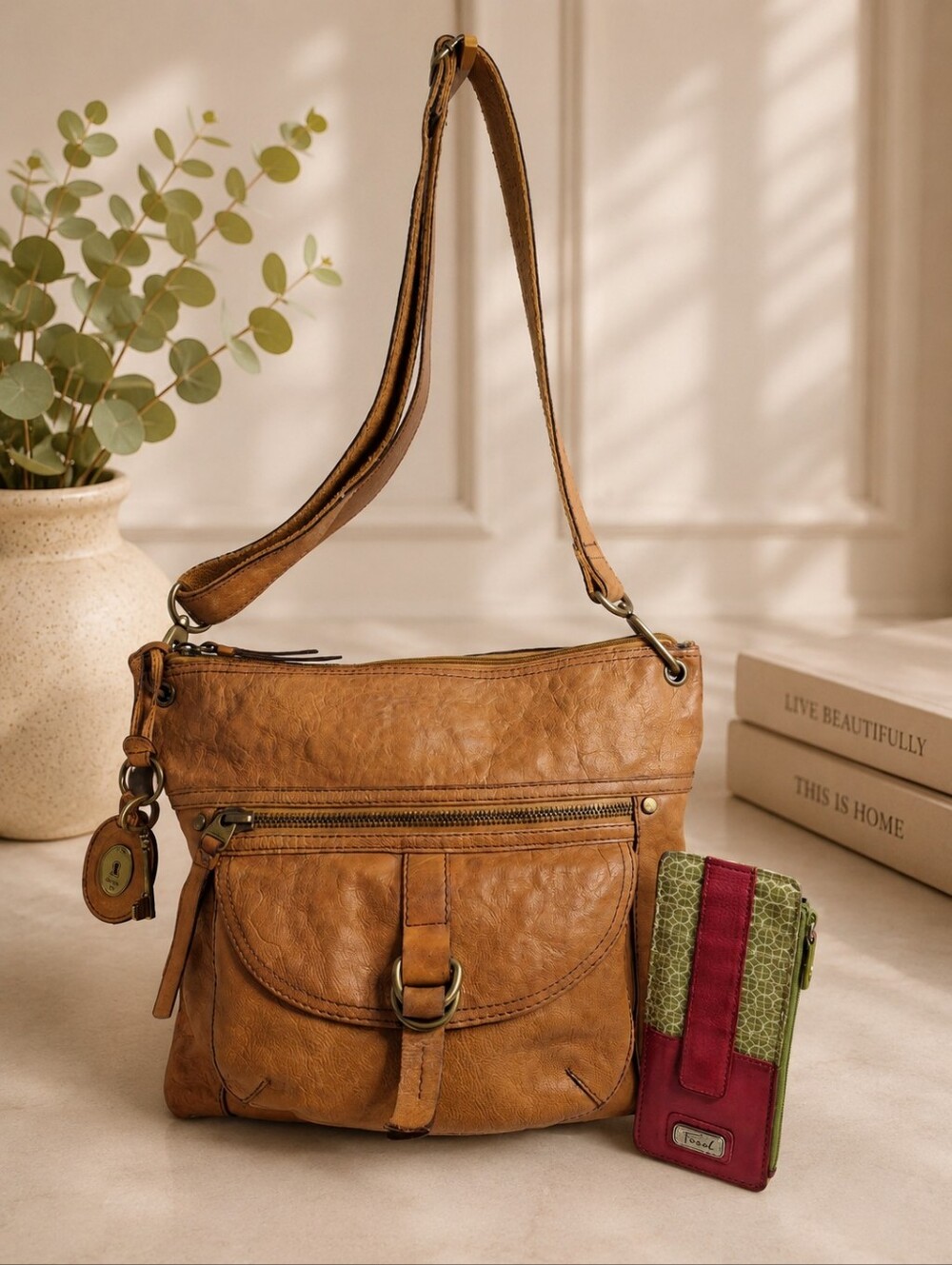 Fossil Long Live Vintage Leather Shoulder Bag & Wallet Set